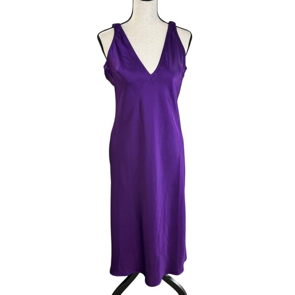 Future Collective Alani Noelle Purple Satin Midi Dress V-Neck Sleeveless  Small - Picture 6 of 6
